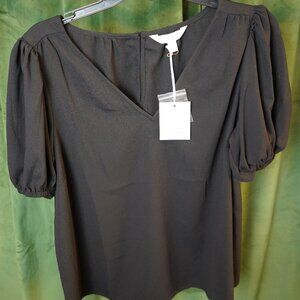Lauren Conrad LC Black Short Sleeve Blouse Shirt Size Large NWT